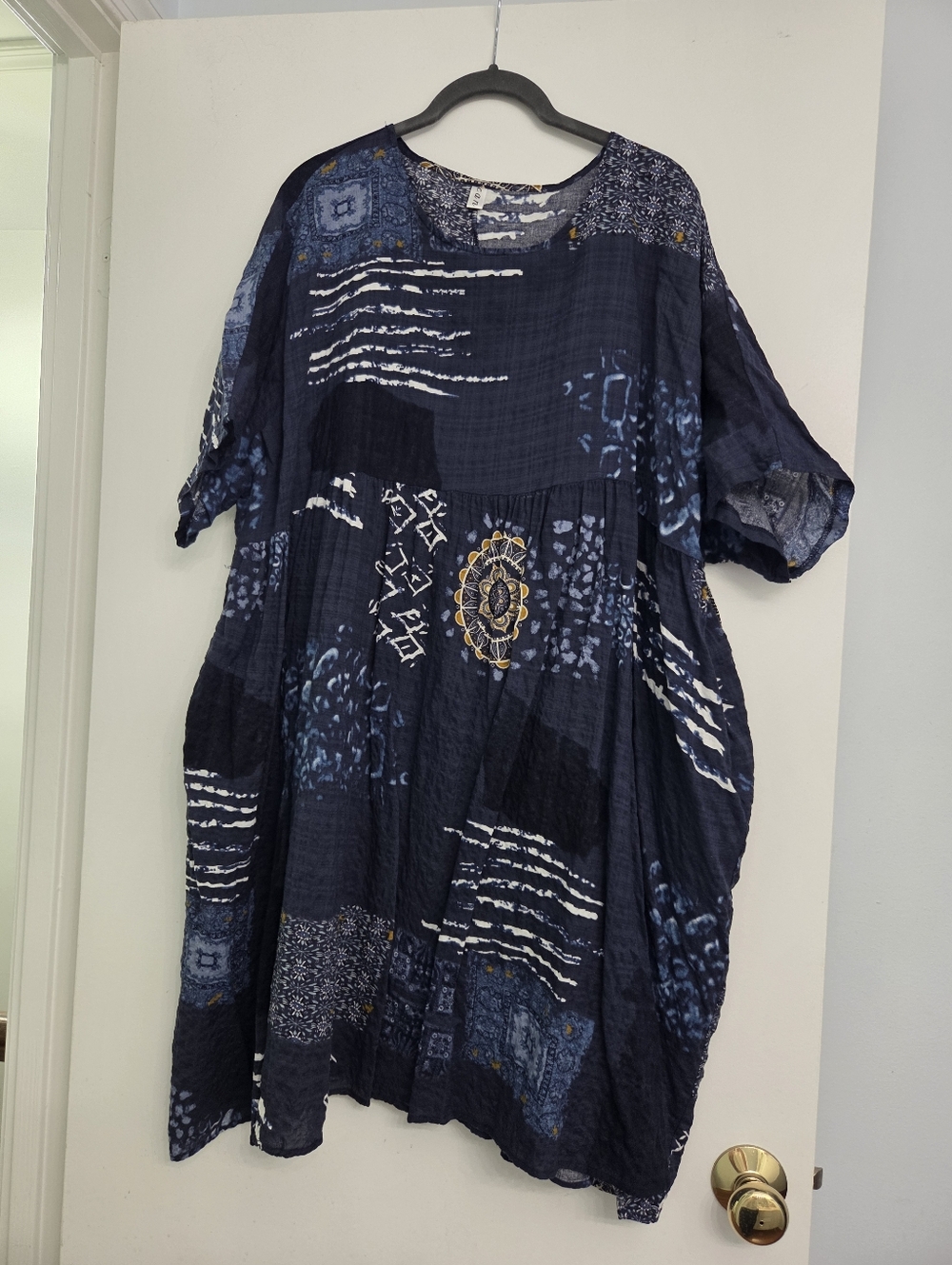 Boho Indigo Patchwork Dress - Navy Blue